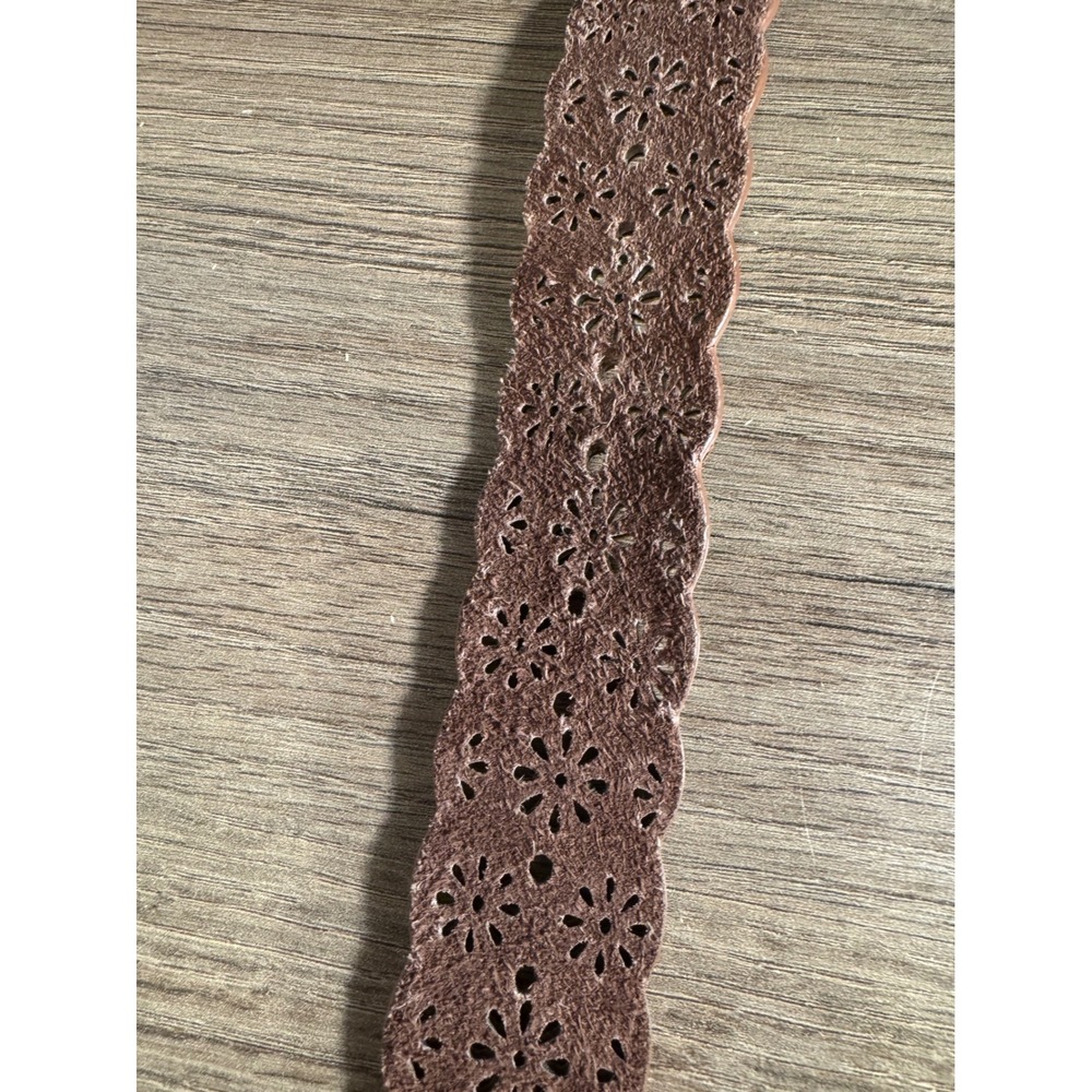 Cognac Brown Scalloped Floral Cutout Belt Silver Buckle 2XL Leather‎ Lining - Picture 3 of 12